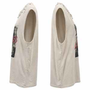 LIMITLESS Y2K <b>Studded</b> Muscle Tee Cream Oversized Grunge Sleeveless Tank Top with Face Graphic Streetwear - Product Image 5