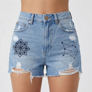 Women Stretch Denim Shorts Customized Color Ripped Jeans Close Fitting <b>Butterfly</b> Print Pants Summer Casual Streetwear - Product Image 1