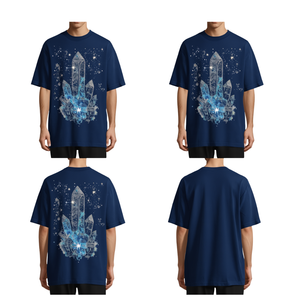 Camiseta Oversize de Algodón para Hombre con Gráfico de Galaxia y Pedrería Azul Marino - Precio Mayorista - Product Image 3