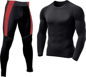 Conjunto Deportivo de Pantalones y Camiseta de Manga Larga de Compresión Negra para Hombre, Cuello Alto, Transpirable, de Secado Rápido, Tejido de Poliéster, para Verano - Product Image 1