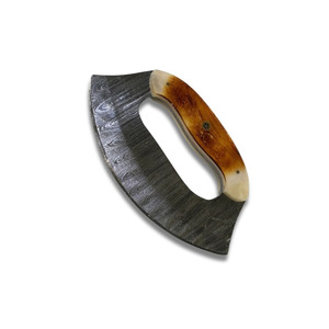 Couteaux Ulu professionnels en acier Damas forgé à la main, avec manche en bois, lames fixes OEM. - Product Image 1