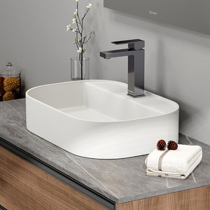 Lavabo ovale blanc mat Maydon en surface solide, moderne, 600 mm, pour salle de bain, à poser sur le comptoir - Product Image 2
