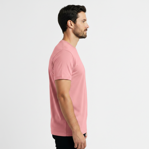 T-shirt décontracté RedFlix de luxe rose pastel, respirant, à manches courtes, en soie/coton, tissu jersey 240g, couleur unie pour homme - Product Image 3