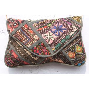 Casual Style Hand Embroidery Banjara Casual Fashion Open Closure <b>Chains</b> Patchwork <b>Mirror</b> Work Clutch Purse for Women's Daily Use - Product Image 2
