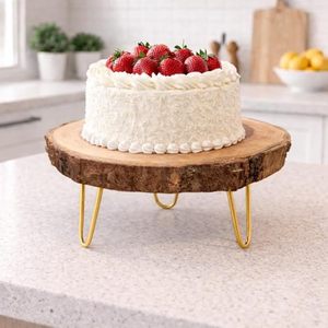 Wood Sliced <b>Cake</b> <b>Stand</b> Rustic Round Dessert Display Rack Metal Legs for Bakery Party Table by Aqudus Saleem Model Aq3477 - Product Image 1