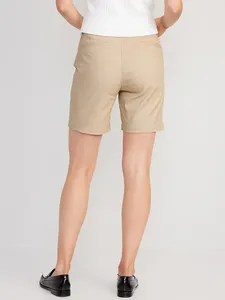 Shorts Chino Elásticos Tejidos para Mujer, Sólidos, Casuales, Utilitarios, Tipo Falda, Corte Recto, Cintura Media, para Uso en Exteriores y Verano - Product Image 5
