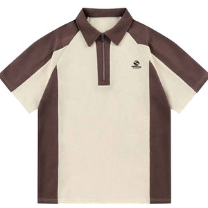 Polo de hombre con cremallera y bloques de color, mezcla de algodón, manga corta, estilo casual de verano, camiseta con estampado de letras estilo americano, ropa elegante OEM - Product Image 6