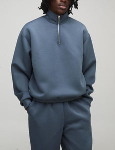Unisex Oversized Half <b>Zip</b> <b>Hooded</b> Sweatshirt Solid Color Regular Sleeve Breathable Fleece Eco-Friendly Pocket Casual Autumn Wear - Product Image 1