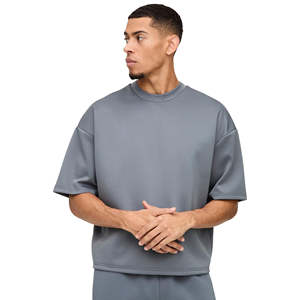 Camiseta Extra Grande Gris Acero para Hombre, 100% Algodón, Cuello Redondo, Estilo Casual Urbano, Corte Regular, Marca Privada Personalizada - Product Image 1