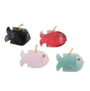 Hand Carved <b>Garnet</b> Gemstone Fish Charms Pendant - Gold Plated Handmade Charms - Carving Stones Wholesale - Product Image 3