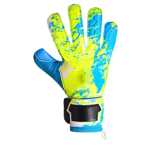 ถุงมือผู้รักษาประตูฟุตบอลลายพรางแบบกำหนดเอง สีน้ำเงินและเหลือง ทำจากยางลาเท็กซ์ พร้อมพิมพ์ลายบนฝ่ามือแบบเรียบขนาด 4 มม. - Product Image 3