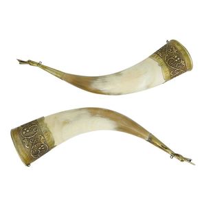 Jarra de cuerno vikinga con soporte de madera, acabado natural, taza para cerveza, para bar en casa y decoración - Product Image 1