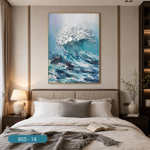 Peinture murale en soie artisanale de luxe fabriquée au Vietnam, motif vagues ondulantes, décoration intérieure blanche, modèle OEM ODM Vietnam B55-14 - Product Image 6