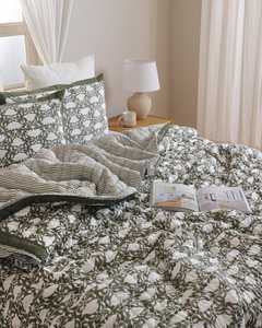 Juego de Cubrecama Acolchado Floral Verde con Ribete Sólido, Ropa de Cama de Algodón Tradicional para Todas las Temporadas - Product Image 6