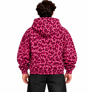 Hot Pink <b>Leopard</b> <b>Print</b> <b>Hoodie</b> Oversized Pullover Streetwear Sweatshirt Heavyweight Fleece Drawstring Casual Fashion Top - Product Image 2
