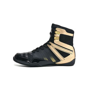 <b>Black</b> Leather Lace-Up Boxing Shoes Breathable High Top Design for Training and <b>Combat</b> Sports - Product Image 4