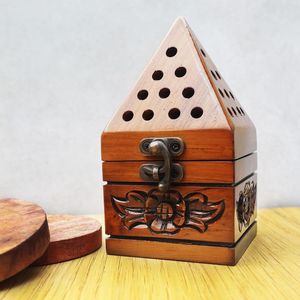 Bakhoor Heating Cup Hand-Made Sandalwood Incense <b>Burner</b> With Floral Carving And Perforated Lid Aromatic Diffuser All-Season Use - Product Image 1
