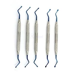 Kit de 4 détartreurs dentaires à pointe bleue en acier inoxydable, outils parodontaux à double extrémité pour clinique dentaire professionnelle - Product Image 1
