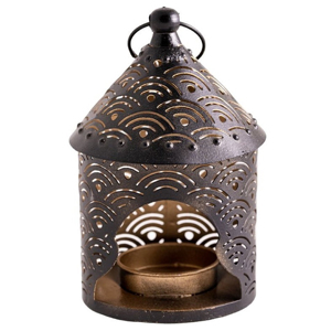 Farol de Metal con Acabado Negro Mate, Forma de Cabaña, con Asa, para Velas, Decoración de Interiores y Exteriores - Product Image 1