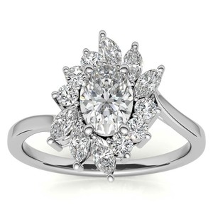 Anillo de Moissanita con Corte Ovalado Geométrico, Plata de Ley 925, Chapado en Oro Blanco, Certificado, Anillo de Compromiso, Boda, Novia, Solitario de Lujo - Product Image 1