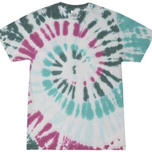 T-shirt à manches courtes pour homme, tie-dye, col rond, coupe classique, tricoté, 100% coton, bleu vert, motif spirale - Product Image 3