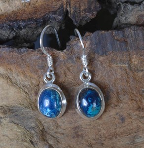 Genuine 925 Sterling Silver Handmade Bohemian <b>Earrings</b> Women Natural Blue Chrysocolla Oval Cabochon Gemstone Bezel Setting Wire - Product Image 6