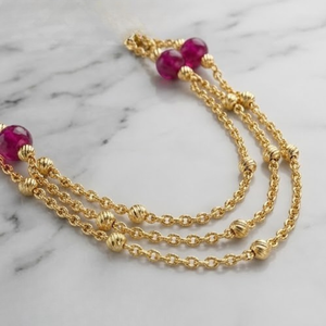925 Silver Triple Layer <b>Ruby</b> Bead Mala <b>Necklace</b> Set for Women Designer Earrings Traditional Fashion Jewelry - Product Image 2