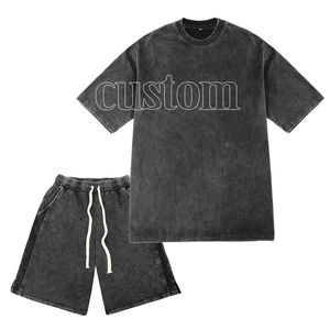 Ensemble de survêtement d'été 2 pièces pour homme, t-shirts graphiques et shorts délavés à l'acide, avec logo imprimé personnalisé et technique de strass, caractéristique maternité - Product Image 6