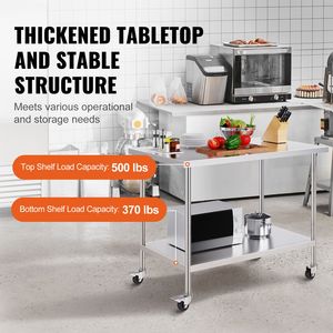 Banco da Lavoro in Acciaio Inox Resistente 30 X 48 X 38 Pollici con 4 Ruote e 3 Livelli di Altezza Regolabili per Preparazione Alimenti, Piano di Lavoro da 48 Pollici - Product Image 3