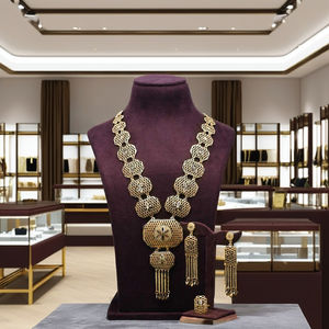 สร้อยคอ/ต่างหู/แหวนรูปตัวยาวชุบทองเครื่องประดับแฟชั่นแบบดั้งเดิมหรูหราสำหรับงานแต่งงานและงานปาร์ตี้วัสดุทองเหลือง - Product Image 5