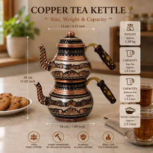 Handmade Turkish Copper <b>Tea</b> Pot <b>Set</b> Enamel Copper <b>Tea</b> Kettle Wooden Handle Traditional Teapot OEM ODM Wholesale Manufacturer - Product Image 5