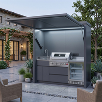 Station de cuisine extérieure personnalisée avec abri, en acier inoxydable antibactérien aux couleurs fraîches, pour jardin