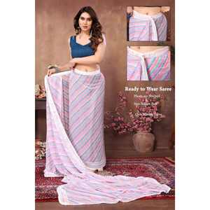 DISEÑADOR GEORGETTE ESTAMPADO TRABAJO UN MINUTO SAREE CON BLUSA DESCOSADA MULTI - Product Image 1