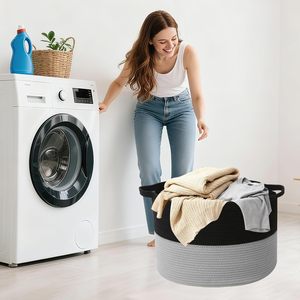 65L <b>Large</b> Woven Cotton Rope Nursery <b>Basket</b>, Laundry <b>Basket</b> Laundry Hamper with Handles,Blanket <b>Basket</b> <b>Storage</b> Bin - Product Image 4