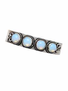Moon Glow Opalite Four Stone Heritage <b>Cuff</b> Bangle Handmade Gold/<b>Silver</b> Plated Brass Statement Jewelry - Product Image 1