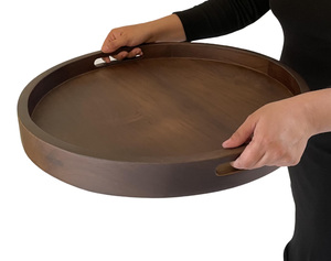 Luxury <b>Round</b> Wooden Serving <b>Tray</b> with Handles Premium Decorative <b>Tray</b> for Coffee <b>Table</b> Hotel and Home Use - Product Image 1