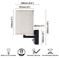 B0W-BLV2 Promotion Exceptionnelle Applique Murale Moderne 1 Lumière E26/E27 avec Abat-jour en Tissu pour Salon, 2 Ports de Chargement USB et Interrupteur Rotatif à Variateur