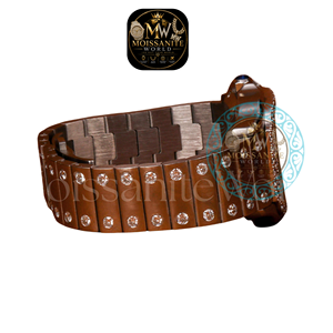 Brown Color Square Shaped Dial Luxury Mechanical Stainless Steel Moissanite Diamond <b>Wristwatch</b> 10 Bar Water Resistant Day/Date - Product Image 4
