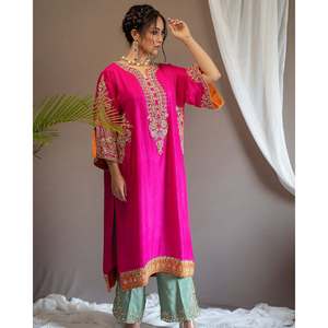 Conjunto de Top, Pantalón Plazzo y Dupatta de Chifón de Diseño para Fiesta con Bordado - Product Image 5