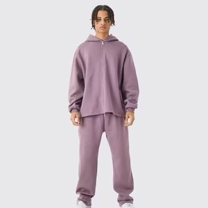 <b>Women</b> Purple Zip Hooded Tracksuit Set Two Piece Hoodie <b>Jogger</b> Pants Casual Streetwear 100% Cotton Eco-Friendly Soft Fashion - Product Image 1