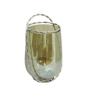 Élégante corbeille à fruits haute en verre teinté avec poignée en fil de laiton torsadé, vase décoratif de table, centre de table pour la décoration de la maison et de la cuisine - Product Image 1