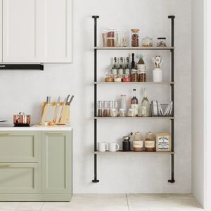Scaffalatura industriale a 4 livelli con struttura in metallo mensole a muro per soggiorno o cucina - Product Image 2