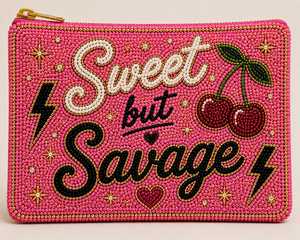 Women's <b>Black</b> Beaded <b>Clutch</b> <b>Bag</b> Cute Panda Bamboo Design Zipper Wristlet Pouch Glass Beads - Product Image 5