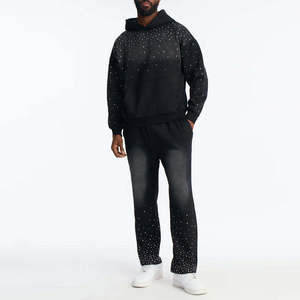 Ensemble de survêtement tendance et scintillant : sweat à capuche et pantalon de jogging, collection streetwear élégante pour homme, 100 % coton respirant - Product Image 1
