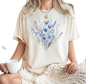 Camiseta de Verano para Mujer, Ecológica, de Poliéster y Algodón, con Estampado Floral, Cuello Redondo, Manga Corta, Informal y Moderna - Product Image 1