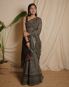 Indian Boutique Premium Chanderi Cotton With Beautiful Digital Printed Black <b>Saree</b> Traditional Ethnic Wear Bridal Wedding Wear - Product Image 6