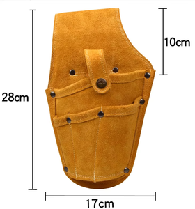 Orange Leather <b>Tool</b> <b>Belt</b> With Multiple Pockets For Hammer Wrench Screwdriver Tape Measure And Nails - Product Image 2