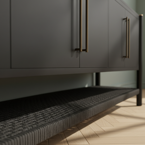 Buffet en bois tressé naturel à 4 portes avec étagère en rotin, meuble de rangement moderne en bois et tissu tressé, pieds ronds - Product Image 6