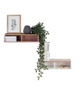 Étagères flottantes modernes pour mur avec insert en placage de chêne et panneaux latéraux inclinés pour la décoration intérieure - Product Image 4