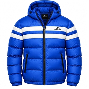 Veste matelassée à capuche bleue et blanche pour homme, manteau d'hiver chaud, veste d'extérieur, vente en gros ONE APEX Apparel - Product Image 1